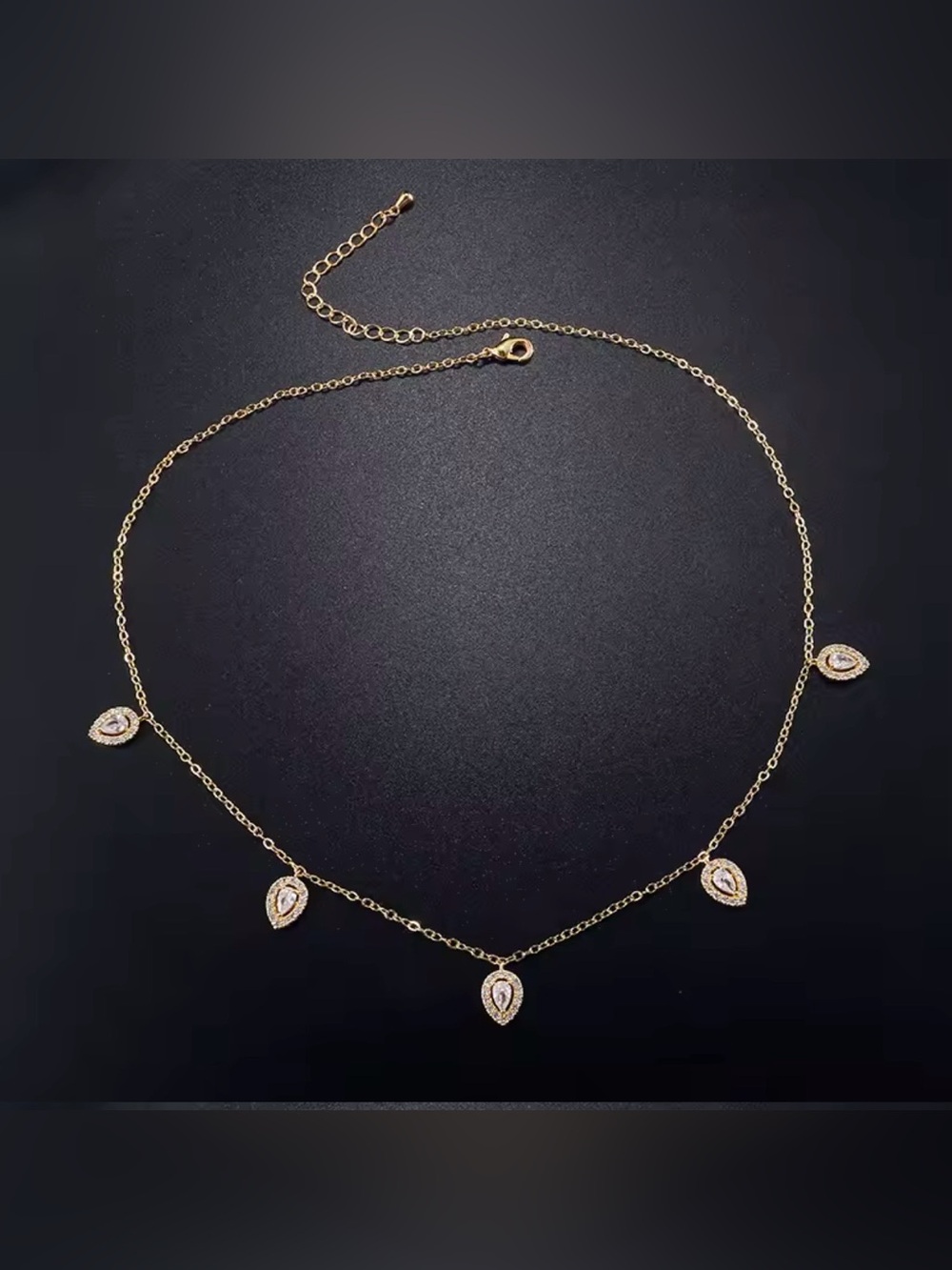 Macy's Gold Teardrop Station Necklace with Crystal Accents - Picture 1 of 1